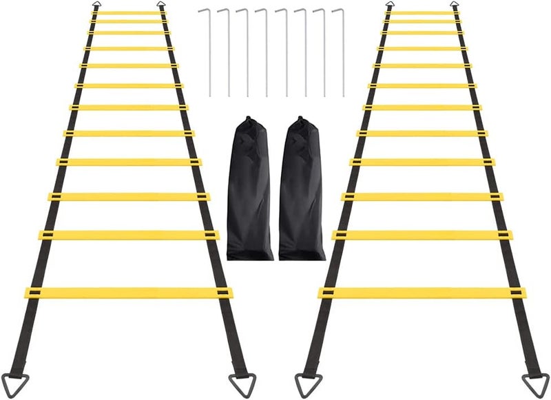 Ruby Q 12 Rungs Agility Ladder Set, Training Ladder with Steel Stakes and Carry Bag for Soccer, Speed Fitness Feet Training - Image 1